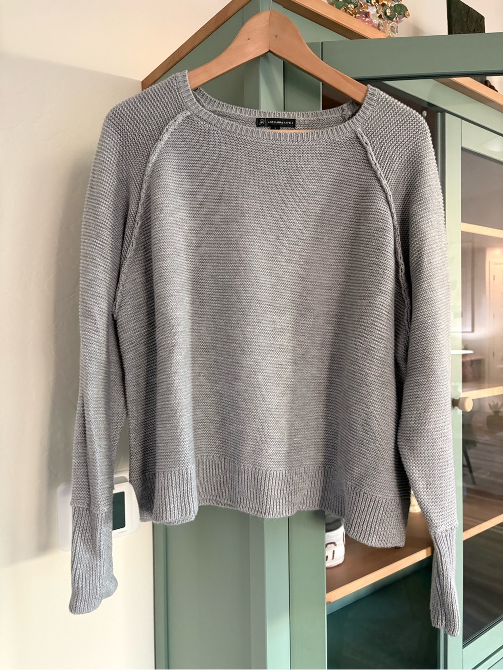 Adrianna Papell Fisherman Coastal Grandma Gray Crewneck Sweater Sz L